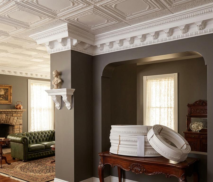 GK19 Corbels Styrofoam Crown Molding 6.5 Ft. L x 5 in W (Covers / 32.5 Ln. Ft.) Plain Whit